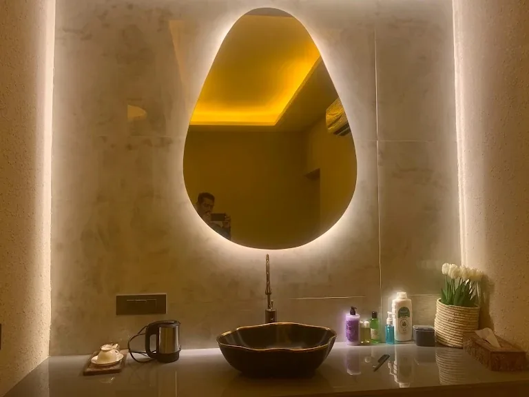 Illuminated mirror detail inside Spa Paris Luxury